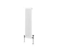 Radiateur Traditionnel à Double Colonne 1500 x 292 mm, Chauffage Moderne Vertical en Acier au Carbone Blanc Brillant, Cuisine Salon Salle de Bain [Brosse, Attaches Murales & Supports INCLUS]
