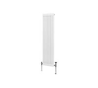 Radiateur Traditionnel à Double Colonne 1800 x 382 mm, Chauffage Moderne Vertical en Acier au Carbone Blanc Brillant, Cuisine Salon Salle de Bain [Brosse, Attaches Murales & Supports INCLUS]