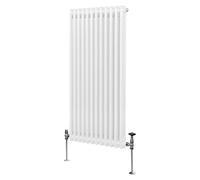 Radiateur Traditionnel à Double Colonne 1500 x 562 mm, Chauffage Moderne Vertical en Acier au Carbone Blanc Brillant, Cuisine Salon Salle de Bain [Brosse, Attaches Murales & Supports INCLUS]