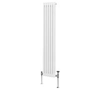 Radiateur Traditionnel à Double Colonne 1800 x 292 mm, Chauffage Moderne Vertical en Acier au Carbone Blanc Brillant, Cuisine Salon Salle de Bain [Brosse, Attaches Murales & Supports INCLUS]