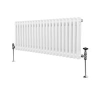 Radiateur Traditionnel à Double Colonne 300 x 1012 mm, Chauffage Moderne Horizontal en Acier au Carbone Blanc Brillant, Cuisine Salon Salle de Bain [Brosse, Attaches Murales & Supports INCLUS]