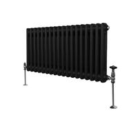 Radiateur Traditionnel à Double Colonne 300 x 832 mm, Chauffage Moderne Horizontal en Acier au Carbone Noir Mat, Cuisine Salon Salle de Bain [Brosse, Attaches Murales & Supports INCLUS]