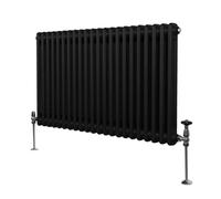 Radiateur Traditionnel à Double Colonne 600 x 1012 mm, Chauffage Moderne Horizontal en Acier au Carbone Noir Mat, Cuisine Salon Salle de Bain [Brosse, Attaches Murales & Supports INCLUS]