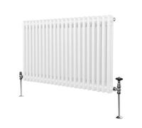 Radiateur Traditionnel à Double Colonne 600 x 1012 mm, Chauffage Moderne Horizontal en Acier au Carbone Blanc Brillant, Cuisine Salon Salle de Bain [Brosse, Attaches Murales & Supports INCLUS]