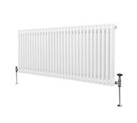 Radiateur Traditionnel à Double Colonne 600 x 1462 mm, Chauffage Moderne Horizontal en Acier au Carbone Blanc Brillant, Cuisine Salon Salle de Bain [Brosse, Attaches Murales & Supports INCLUS]