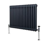 Radiateur Traditionnel à Double Colonne 600 x 832 mm, Chauffage Moderne Horizontal en Acier au Carbone Gris Anthracite Mat, Cuisine Salon Salle de Bain [Brosse, Attaches Murales & Supports INCLUS]