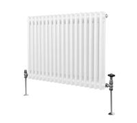 Radiateur Traditionnel à Double Colonne 600 x 832 mm, Chauffage Moderne Horizontal en Acier au Carbone Blanc Brillant, Cuisine Salon Salle de Bain [Brosse, Attaches Murales & Supports INCLUS]