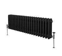 Radiateur Traditionnel à Triple Colonne 300 x 1012 mm, Chauffage Moderne Horizontal en Acier au Carbone Noir Mat, Cuisine Salon Salle de Bain [Brosse, Attaches Murales & Supports INCLUS]