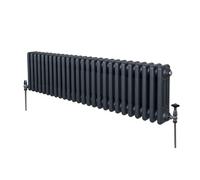 Radiateur Traditionnel à Triple Colonne 300 x 1192 mm, Chauffage Moderne Horizontal en Acier au Carbone Gris Anthracite Mat, Cuisine Salon Salle de Bain [Brosse, Attaches Murales & Supports INCLUS]