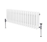 Radiateur Traditionnel à Triple Colonne 300 x 832 mm, Chauffage Moderne Horizontal en Acier au Carbone Blanc Brillant, Cuisine Salon Salle de Bain [Brosse, Attaches Murales & Supports INCLUS]
