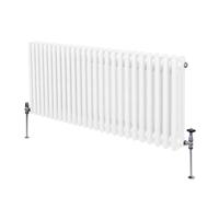 Radiateur Traditionnel à Triple Colonne 600 x 1192 mm, Chauffage Moderne Horizontal en Acier au Carbone Blanc Brillant, Cuisine Salon Salle de Bain [Brosse, Attaches Murales & Supports INCLUS]