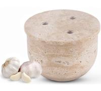 Radicaln Garde-ail en marbre pour comptoir de 11,4 cm en travertin fait à la main, petit porte-ail pour comptoir, contenant idéal pour gousses d'ail pour rangement de cuisine