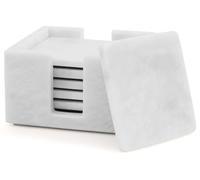 Radicaln Lot de 6 sous-verres carrés en marbre avec support Blanc 3,5" | Sous-verres polis et découpés à la main, avec base en feutrine - Pour table basse ou chariot-bar - Livrés en coffret cadeau