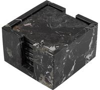 Radicaln Lot de 6 sous-verres carrés en marbre avec support Noir 3,5" | Sous-verres polis et découpés à la main, avec base en feutrine - Pour table basse ou chariot-bar - Livrés en coffret cadeau