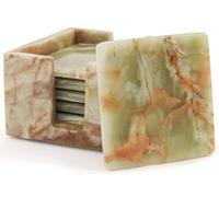 Radicaln Lot de 6 sous-verres carrés en marbre avec support Vert 3,5" | Sous-verres polis et découpés à la main, avec base en feutrine - Pour table basse ou chariot-bar - Livrés en coffret cadeau