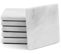 Radicaln Lot de 6 sous-Verres Carrés en Marbre - Blanc | 3,5 pouces, base avec envers en feutrine, pierre naturelle polie, veinage découpé à la main, cadeau de crémaillère