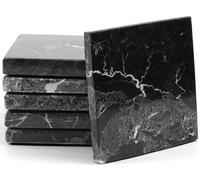 Radicaln Lot de 6 sous-Verres Carrés en Marbre - Noir | 3,5 pouces, base avec envers en feutrine, pierre naturelle polie, veinage découpé à la main, cadeau de crémaillère