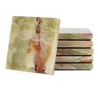 Radicaln Lot de 6 sous-Verres Carrés en Marbre - Onyx Vert | 3,5 pouces, base avec envers en feutrine, pierre naturelle polie, veinage découpé à la main, cadeau de crémaillère