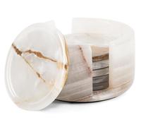 Radicaln Lot de 6 sous-verres ronds avec support, motif Onyx blanc 3.5" | Base en feutre, pierre naturelle polie, veinage coupé à la main, dessous de verre pour table basse, bureau, bar, chariot