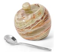 Radicaln Salière en marbre avec couvercle 7,6 cm onyx vert - Pot à sel de table et rangement pour comptoir de cuisine, Ramadan et Aïd, cadeau élégant pour la maison, salière et sucrier