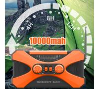 Radio météo portable à manivelle d'urgence, dynamo 10 000 mAh, alertes météo NOAA, lampe torche 3 modes, lampe de lecture, alarme SOS,