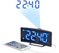 Radio-réveil à projection avec affichage bleu et port de chargement USB noir G