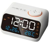 Radio-réveil avec alimentation secteur - Radio-réveil avec réveil - Digital - Horloge à affichage LED - Lumières de réveil - Multifonctionnel - Blanc