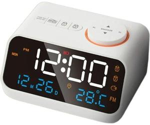 Radio-réveil avec alimentation secteur - Radio-réveil avec réveil - Digital - Horloge à affichage LED - Lumières de réveil - Multifonctionnel - Blanc