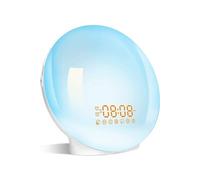 Radio Reveil Matin Lumière Lumineux LED Lampe de Chevet avec 20 Luminosité Simulateur d'Aube et Aide-Sommeil Veilleuse 7 Sons Naturels 7 Couleurs