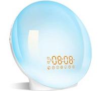 Radio Reveil Matin Lumière Lumineux LED Lampe de Chevet avec 20 Luminosité Simulateur d'Aube et Aide-Sommeil Veilleuse 7 Sons Naturels 7 Couleurs Snooze G