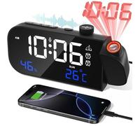 Radio Reveil Projection Plafond, Digitale Reveil Matin Horloge Numérique,LED Réveil Numérique, avec Température/Humidité/Snooze