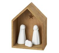 Räder Petite crèche 4 pièces en bois d'acacia non traité avec figurines en porcelaine de couleur blanche Dimensions : 12 x 9 x 5 cm 88960