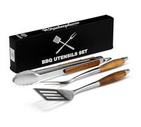 Räucherphorie Couverts de barbecue de qualité supérieure, ensemble robuste de 3 pièces en acier inoxydable, pince à barbecue, fourchette à viande, spatule à barbecue