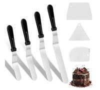 RAFIYU 7 Pcs Spatules Coudées à Pâtisserie, 4 Gâteaux Lissage Spatule inox et 3 Grattoirs à Gâteau en Plastique, Spatule à Palette pour étaler la Crème au Beurre et Décorer les Gâteaux