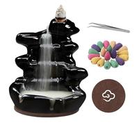 RAFIYU Bruleur Encens Cascade, Fontaine a Encens en Céramique, Brûle-encens à Refoulement avec 60 Encens Cone 1 Pince 2 Coussin, pour Decoration Maison Méditation Yoga Aromathérapie Bureau Ornement