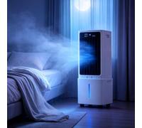 Rafraîchissante d'Air Portable 12L, 3-en-1 Ventilateur & Humidificateur | Télécommande, Minuterie 12 Heures, Oscillation 120 Degrés, 3 Vitesses, Affichage Digital, 2 Pains de Glace, Roulettes