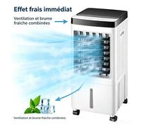 Rafraîchisseur d’air 3-en-1 - Ventilateur + climatiseur + humidificateur - 10L, 65W, télécommande - Pour maison, bureau, chambre