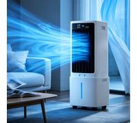 Rafraîchisseur d'Air 12L avec Télécommande, Climatiseur Sans Tuyau 3-en-1 | Oscillation 120°, 3 Vitesses, Minuterie 12 Heures, 2 Blocs de Glace, Roulettes et Poignée, Refroidissement Efficace pour Été