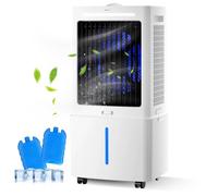 Rafraîchisseur d'Air 25 L, Grand Climatiseur Évaporatif Portable, Télécommande & Minuterie, 2 Packs de Glace, Idéal pour Grand Salon