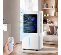 Rafraîchisseur d'Air avec 6 Blocs Réfrigérants, Ventilateur Mobile 25L à Bac Amovible, Humidificateur Sans Fenêtre 800 m³/h, Oscillation 90°, Minuterie 12H, 3 Vitesses pour Espace de Travail