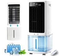 Rafraîchisseur d'air Évaporatif 12L (Alternative Climatiseur Mobile Sans Évacuation), 800 m³/h Puissant Portable, 3-en-1 Ventilateur & Humidificateur avec Télécommande, Minuteur 12H, 6 Pains de Glace