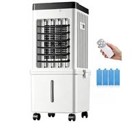 Rafraîchisseur d'Air Évaporatif 3 en 1, Ventilateur Refroidisseur avec Humidificateur, Réservoir 15 L, 3 Vitesses, 3 Modes, Oscillation 120°, Télécommande, Minuterie, 65 W, Sur Roulettes