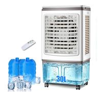 Rafraîchisseur d'Air Évaporatif 30L, Ventilateur à Eau avec Télécommande et Pains de Glace, Flux d'Air Puissant, Grand Réservoir, Climatiseur Évaporatif Portable pour Grands Espaces, Salon et Garage
