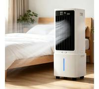 Rafraîchisseur d'Air Évaporatif Portable 12L, Climatiseur 3-en-1 | Télécommande, Minuterie 12 Heures, Oscillation 120°, 3 Vitesses, Écran Digital, 2 Blocs de Glace, Roulettes Pivotantes