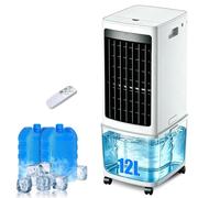 RafraîChisseur D'Air Mobile Par éVaporation de 12L, Ventilateur De Climatisation Portable pour La Maison, 3 Vitesses, Minuterie 12h, TéLéCommande, Large Sortie D'Air, pour Chambre Et Bureau