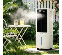 Rafraîchisseur d'air portable avec refroidissement et humidification grand angle 120°, télécommande, affichage numérique, oscillation auto 90°, 3 vitesses, réservoir 12L, roues castors, économie
