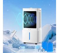 Rafraîchisseur Humidificateur 25L Oscillant à 90°, Ventilateur Évaporatif Autonome 4-en-1, Appareil de Refroidissement Sans Tuyau 800 m³/h avec Minuterie 12H, Bac Amovible, Blanc