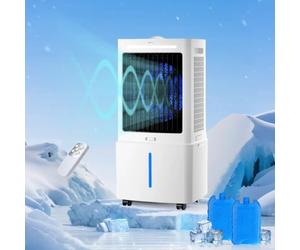 Rafraîchisseur Humidificateur 25L Oscillant à 90°, Ventilateur Évaporatif Autonome 4-en-1, Appareil de Refroidissement Sans Tuyau 800 m³/h avec Minuterie 12H, Bac Amovible, Blanc