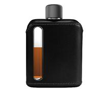 Ragproper Flasque moderne en verre - Gourde recouverte de cuir durable pour whisky, spiritueux et autres alcools - Bouteille en verre idéale pour homme et femme (100 ml, cuir noir)