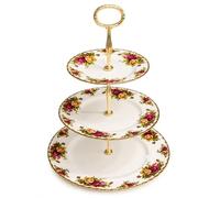 Rahm Royal Albert Old Country Roses Présentoir à gâteaux à 3 étages en porcelaine fine avec bord doré
